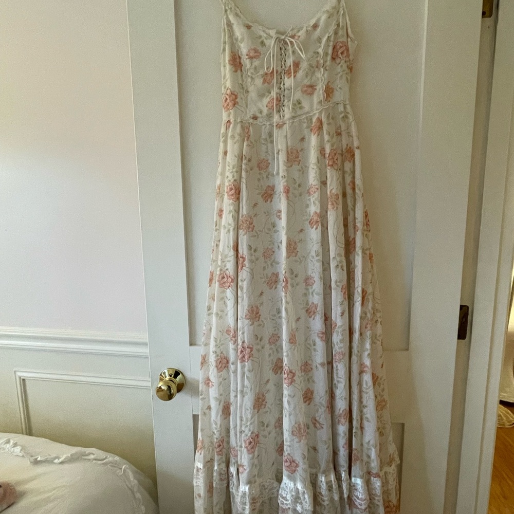 Gunne Sax Floral Dress with Pink and Cream Accents